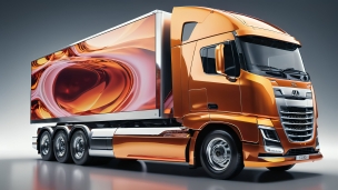 光沢のあるオレンジのトラック / 運搬のフリー素材・写真・画像