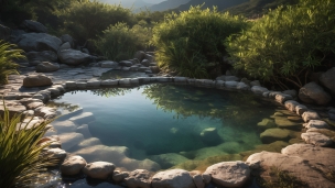 大自然の中にある温泉のフリー素材・写真・画像