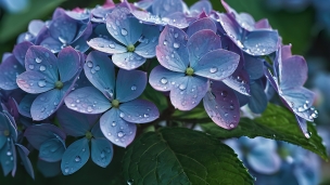 紫のグラデーションの紫陽花 / 水滴 / 綺麗のフリー素材・写真・画像