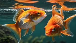 オレンジ・白の金魚のフリー素材・写真・画像