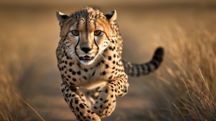 飛ぶように走るチーター / 地上最速の動物のフリー素材・写真・画像
