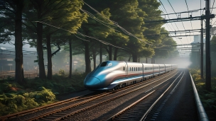 疾走する近代的な流線形の電車のフリー素材・写真・画像