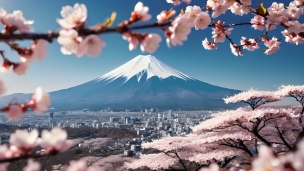 ピンクの桜と富士山 / 絶景 / 日本 / 春のフリー素材・写真・画像