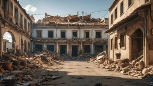 災害で壊れた街のフリー素材・写真・画像
