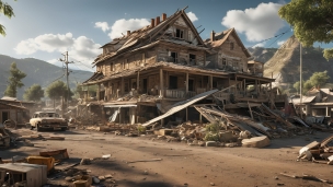 崩れた木造の家 / 災害 / 不幸 / 被災 / 台風のフリー素材・写真・画像