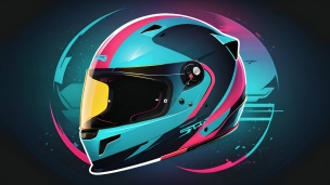 バイクレーサーのヘルメット / 緑 / ピンクのフリー素材・写真・画像
