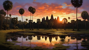 夕焼け時のアンコールワット / アンコール遺跡 / カンボジア / 綺麗 / CGのフリー素材・写真・画像