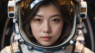 宇宙服を着た茶髪の女性のフリー素材・写真・画像