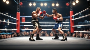 戦う黒人のボクサー / ボクシング / リングのフリー素材・写真・画像
