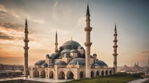 荘厳な青と白のモスクのフリー素材・写真・画像