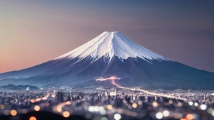 富士山と広がる街並み / CGのフリー素材・写真・画像