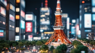 夜の都会と東京タワー / CGのフリー素材・写真・画像
