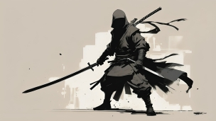 右手に黒い剣を持つ忍者 / イラストのフリー素材・写真・画像