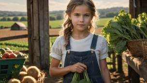 野菜とブロンドの女の子 / 農場のフリー素材・写真・画像