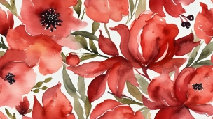 水彩で描いた赤い花のイラストのフリー素材・写真・画像