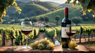 マスカットと葡萄畑と赤ワイン / 収穫 / イタリアのフリー素材・写真・画像