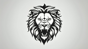 かっこいい雄のライオン / 黒白 / ロゴのフリー素材・写真・画像