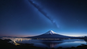 富士山と湖と銀河 / 綺麗 / CGアートのフリー素材・写真・画像