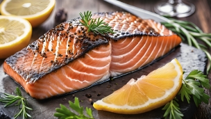 焼き鮭とレモンのフリー素材・写真・画像