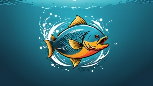 水色とオレンジの魚のイラスト / アイコンのフリー素材・写真・画像