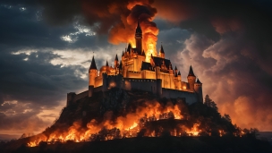 燃える城のフリー素材・写真・画像