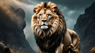 たてがみが立派な雄のライオン / 百獣の王 / かっこいいのフリー素材・写真・画像