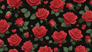 赤い薔薇のパターン / イラスト / 綺麗のフリー素材・写真・画像