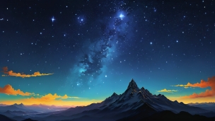 雪山と綺麗な銀河 / 夕焼け / 絶景のフリー素材・写真・画像
