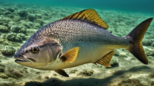 海底で泳ぐ鱗が多い魚のフリー素材・写真・画像
