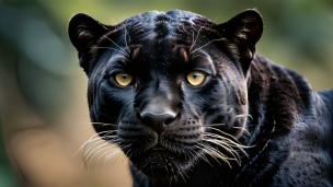 こちらを見つめる黒豹 / ブラックパンサーのフリー素材・写真・画像