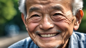 笑うお爺ちゃんの顔のクローズアップのフリー素材・写真・画像