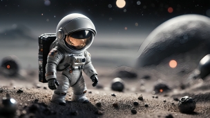 惑星を探査する可愛い宇宙飛行士のフリー素材・写真・画像