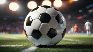 サッカーグラウンドの芝生の上にあるサッカーボールのフリー素材・写真・画像