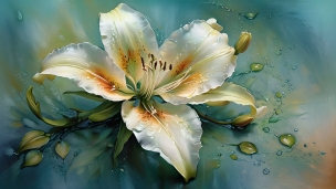 水に濡れた綺麗な百合の花のフリー素材・写真・画像