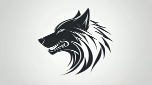 黒・白色のラインで描かれた狼のイラスト・ロゴのフリー素材・写真・画像