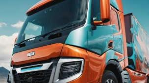 メタリックなオレンジのトラックのフリー素材・写真・画像