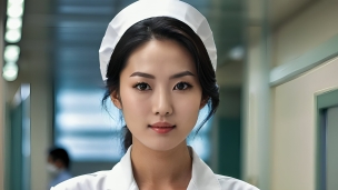 ナースキャップを付けた看護婦 / 医療 / 病院 / 黒髪 / 美人のフリー素材・写真・画像