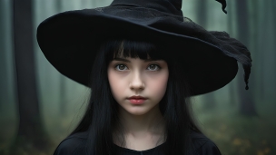 黒い服を纏った魔女の見習いのフリー素材・写真・画像