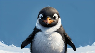可愛いペンギンの雛 / 正面 / 雪原 / イラストのフリー素材・写真・画像