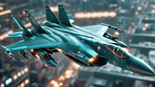 光沢のある緑色のかっこいい戦闘機のフリー素材・写真・画像