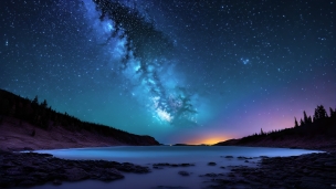 凍てつく湖と満天の星空 / 絶景のフリー素材・写真・画像