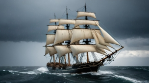 海を航行する白い帆をはった船のフリー素材・写真・画像