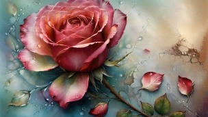 水に濡れたピンクの薔薇 / おしゃれのフリー素材・写真・画像
