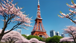 東京タワーと満開の桜 / 日本のフリー素材・写真・画像
