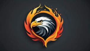 炎に囲まれた鷲のロゴ / 黒地のフリー素材・写真・画像