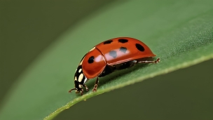 葉にとまる赤いてんとう虫のフリー素材・写真・画像