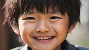 黒髪短髪の男の子 / 笑顔 / 日本人 / クローズアップのフリー素材・写真・画像