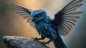 岩にとまる青い羽の生えた鳥のフリー素材・写真・画像