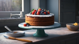 ブルーベリーとラズベリーのフルーツケーキ / 手作りのフリー素材・写真・画像