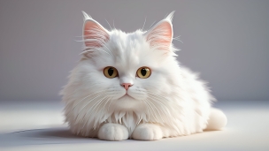 伏せをする耳を立てた白い猫のフリー素材・写真・画像